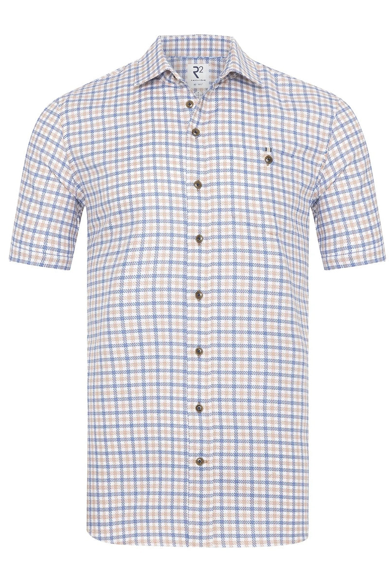 Direct From Brand,R2 Amsterdam, R2 Amsterdam Blue/Beige Checkered Heavy Twill Shirt, Blue, Extra Large-48-Tag43