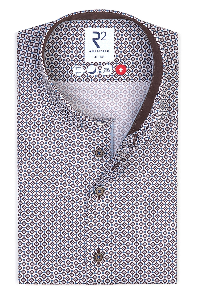 Direct From Brand,R2 Amsterdam, R2 Amsterdam Brown Geo Print Cotton Shirt, Brown, Small-40-Tag38Small-41-Tag39Medium-42-Tag40Large-45-Tag42Large-47-Tag43Extra Large-49-Tag44Medium-44-Tag41