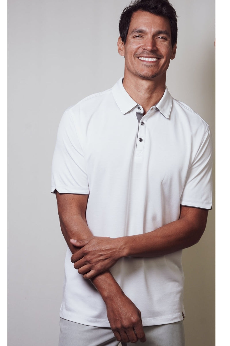 Wholesale,Fundamental Coast, Fundamental Coast White with Grey Contrast Polo, White, Medium-42-TagMLarge-44-TagLSmall-40-TagS