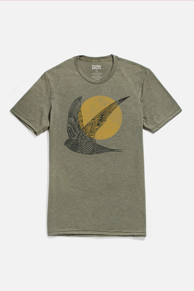 Bridge & Burn Olive Flown Bird Print Graphic Tee