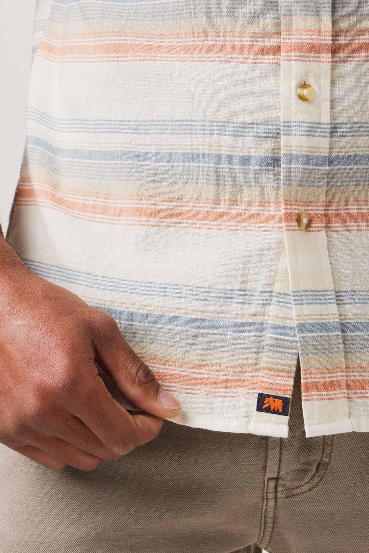 Wholesale,The Normal Brand, The Normal Brand Beige/Canyon Stripe Freshwater Short Sleeve Button Up Shirt, Tan, Medium-43-TagM