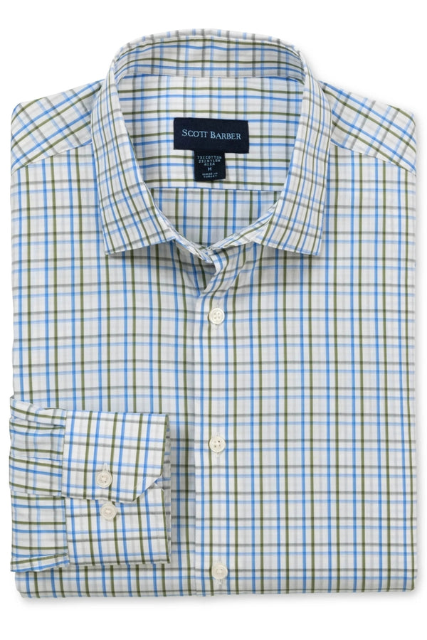 Scott Barber Sage/Blue Tattersall Pattern Stretch Shirt