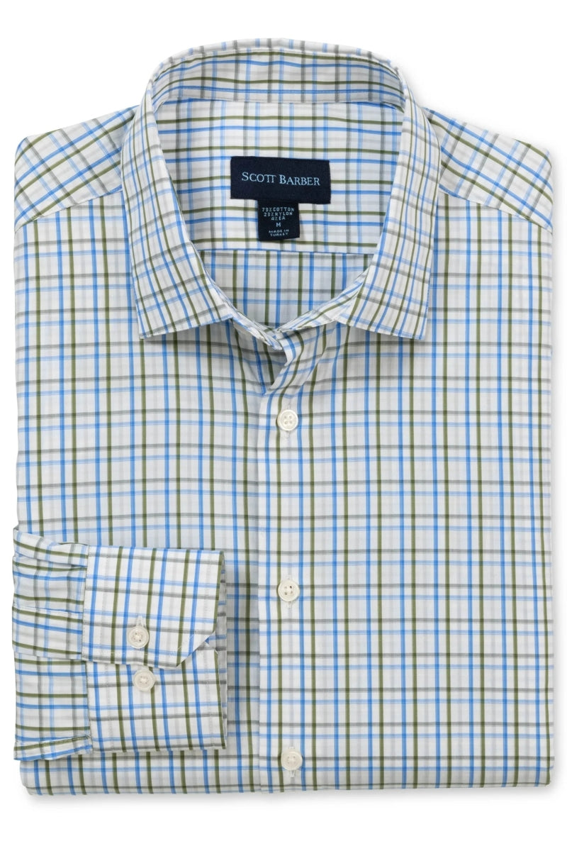 Wholesale,Scott Barber, Scott Barber Sage/Blue Tattersall Pattern Stretch Shirt, Green, Large-48-TagL