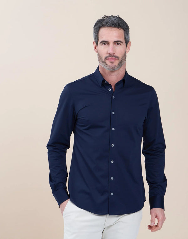 R2 Amsterdam Dark Blue Knitted Piquet Shirt