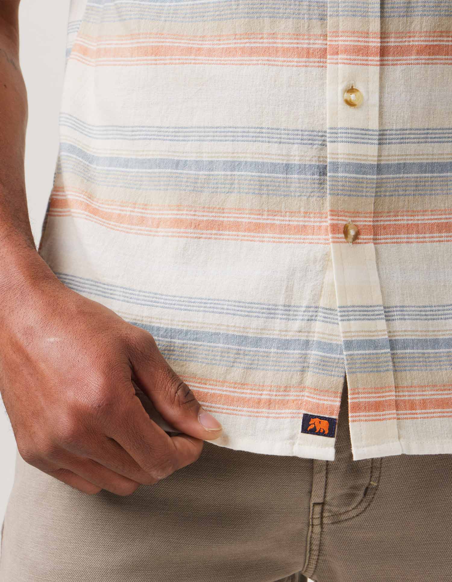 Wholesale,The Normal Brand, The Normal Brand Beige/Canyon Stripe Freshwater Short Sleeve Button Up Shirt, Tan, Medium-43-TagM