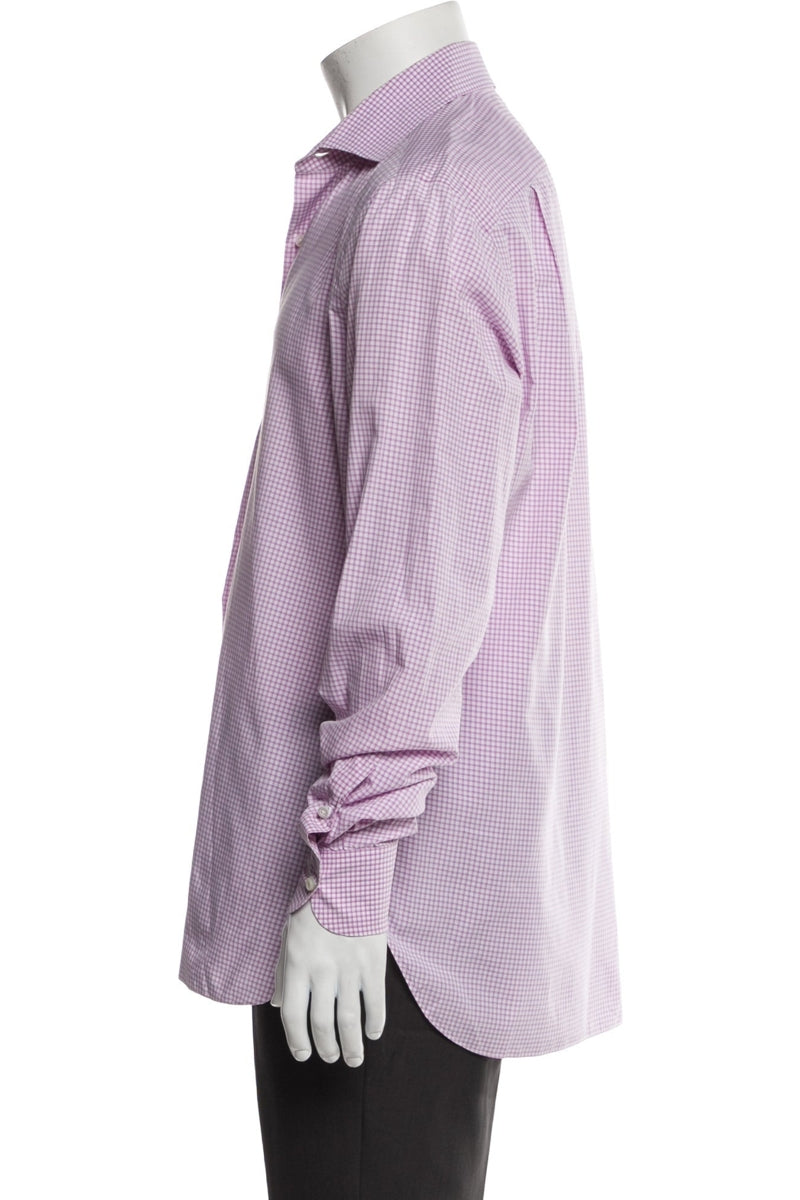 RealReal,Isaia, Isaia Purple/White Plaid Print Long Sleeve Dress Shirt, Purple, Large-46-TagL