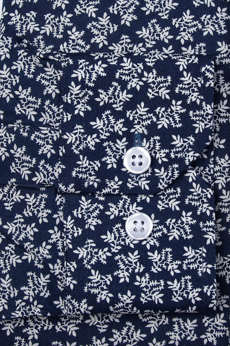 Faire,Alynn, Alynn Navy with White Floral Print Slim Fit Shirt, Blue, Extra Large-48-TagXLMedium-42-TagMExtra Extra Large-50-TagXXLSmall-38-TagSLarge-45-TagL