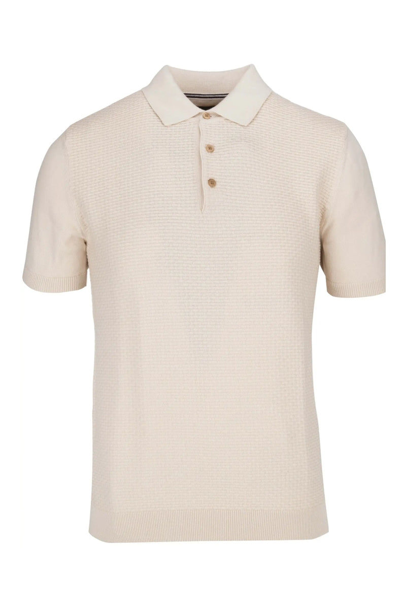 Faire,Guide London, Guide London Cream Jacquard Short Sleeve Button Up Polo, Cream, Medium-40-TagM