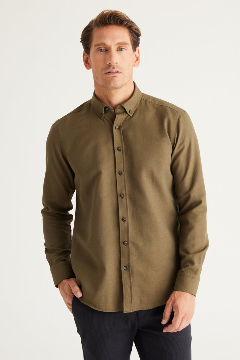 Wholesale,Altinyildiz Classics, Altinyildiz Classics Olive Cotton Oxford Slim Fit Shirt, Green, Extra Small-38-TagS