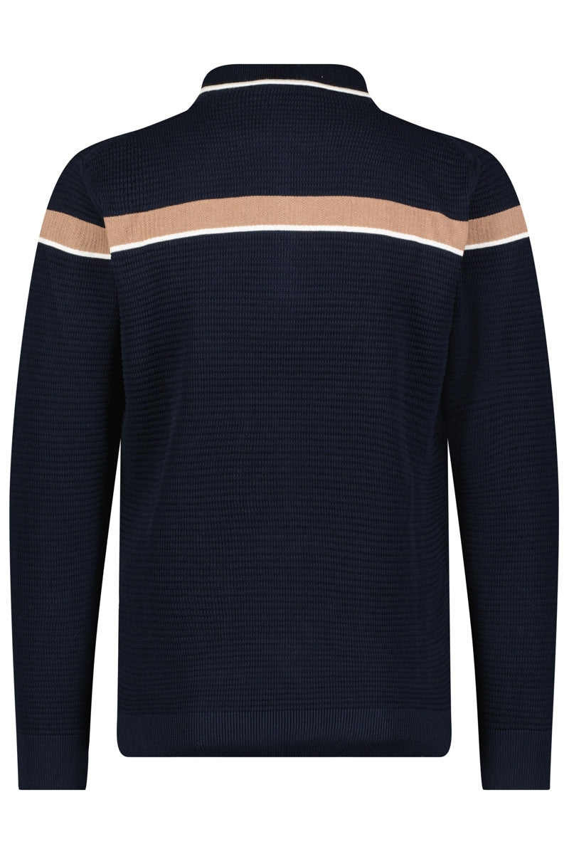 Wholesale,Luchiano Visconti, Luchiano Visconti Navy with Tan Colorblock Waffle Zip Polo, Blue, Extra Large-44-TagXL