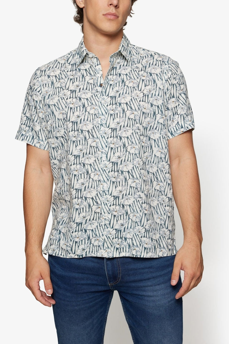 Wholesale,Signal Clothing, Signal Clothing Blue/White Floral Print Shirt, Blue, Extra Large-52-TagXL
