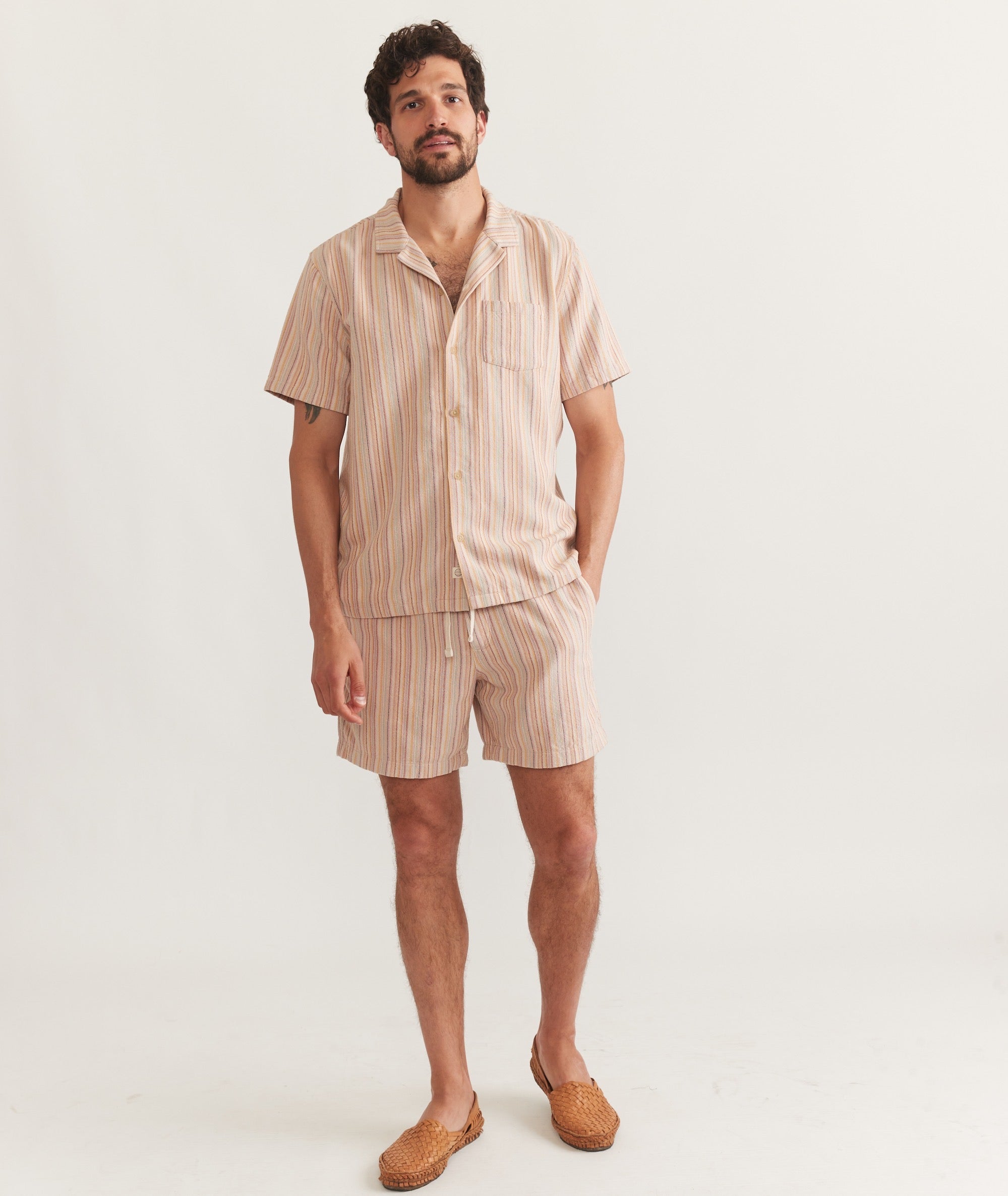 Wholesale,Marine Layer, Marine Layer Orange Multi Striped Caleb Resort Shirt, Orange, Large-47-TagL