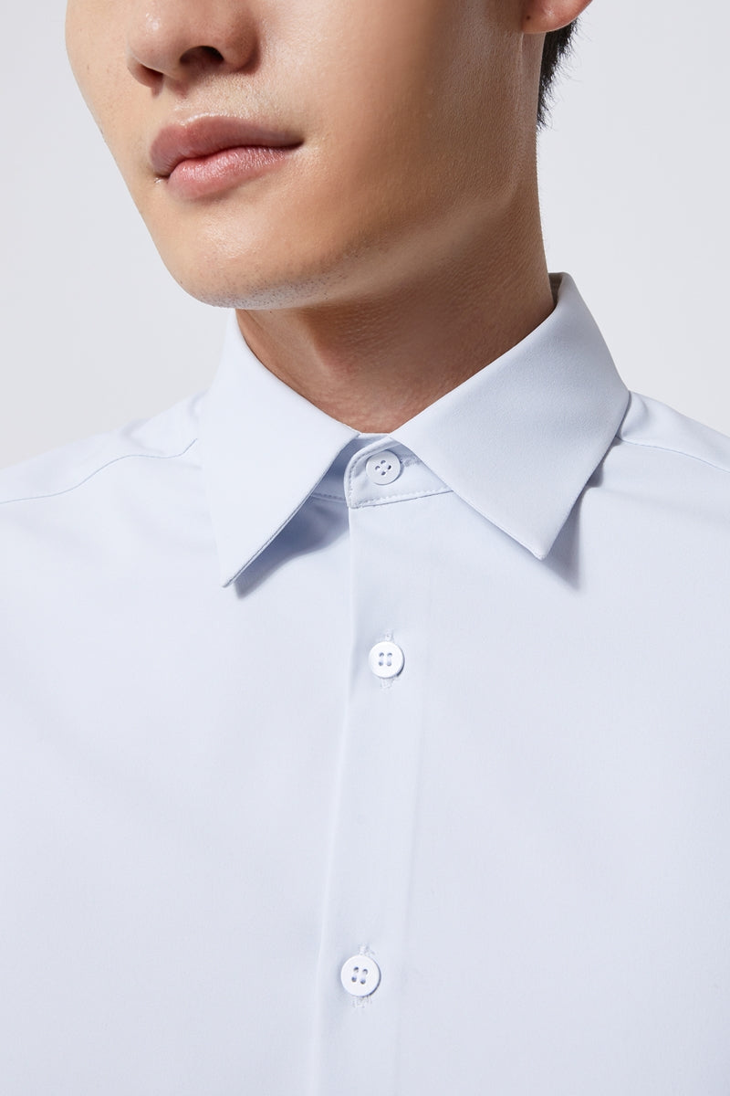 Direct From Brand,FYNE, FYNE Light Blue Antibacterial Four-way Stretch Long Sleeve Button Up Shirt, Blue, Large-44-TagXL