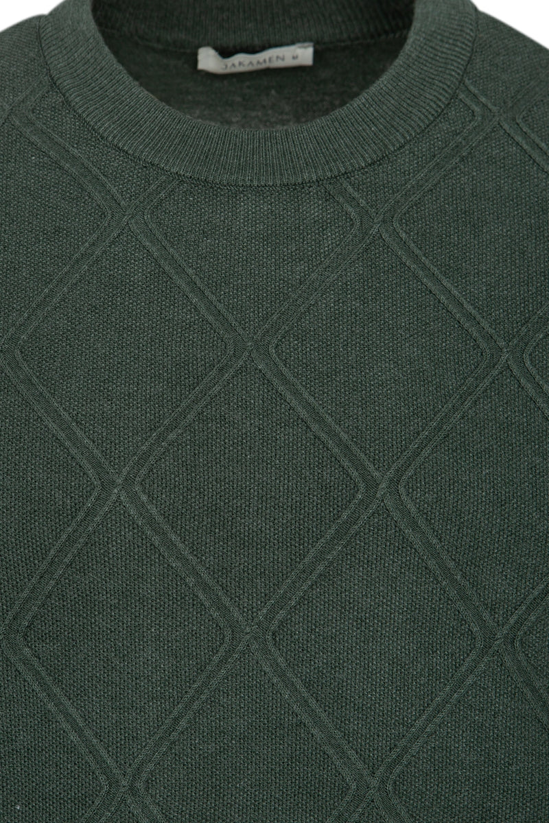 Wholesale,Jakamen, Jakamen Dark Green Diamond Textured Slim Fit Sweater, Green, Large-46-TagL