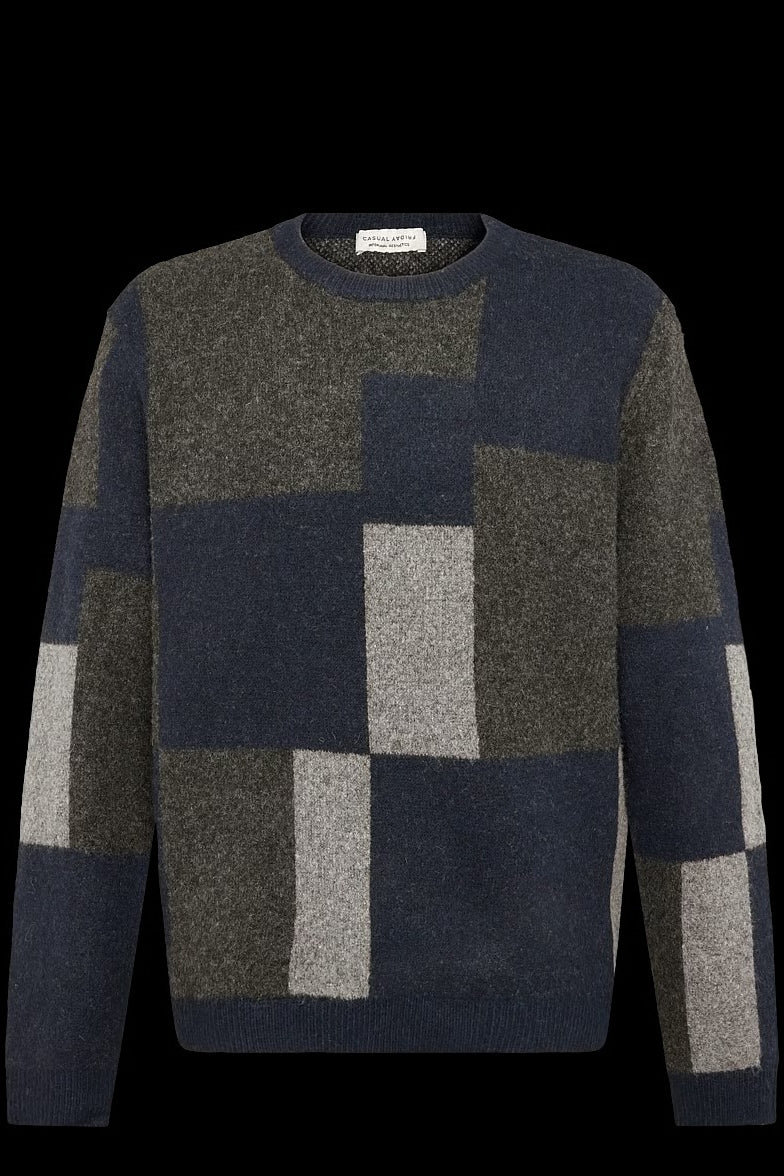 Wholesale,Casual Friday, Casual Friday Navy/Grey Patchwork Knit Textured Sweater, Blue, Large-47-TagL