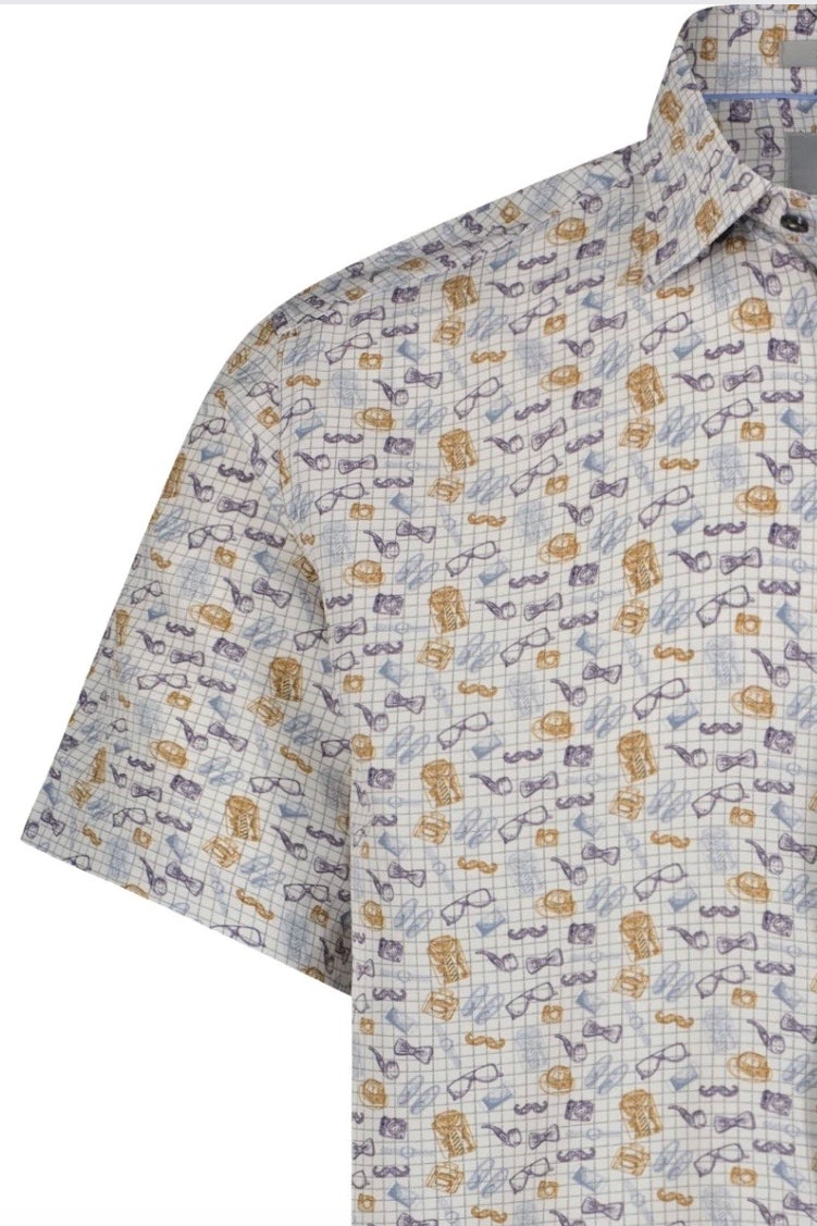 Wholesale,Luchiano Visconti, American Heritage Multi Print Grid 4-way Stretch Shirt, White, Large-48-TagL