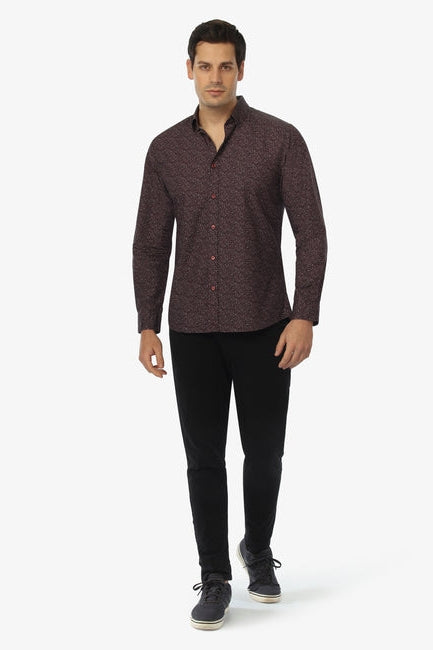 Vustra Maroon Prairie Bloom Print Organic Cotton Shirt