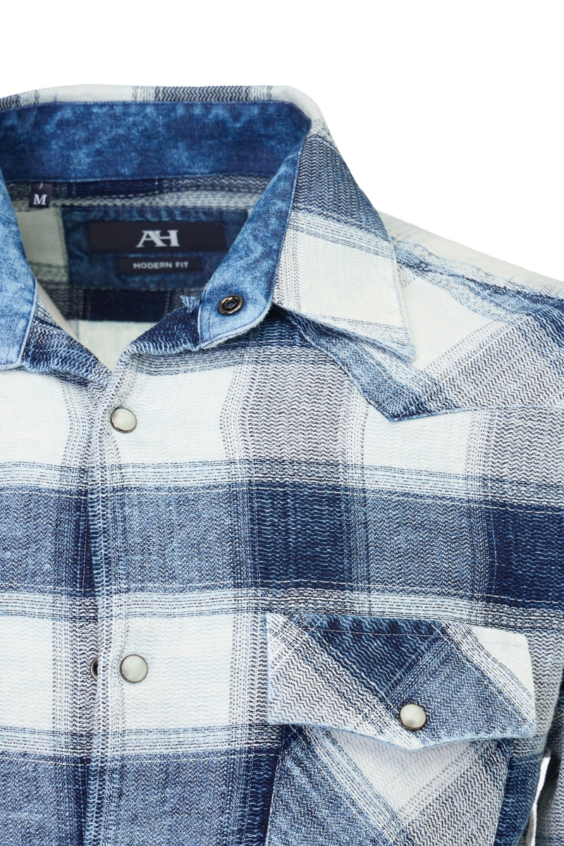 Wholesale,American Heritage, American Heritage Indigo/White Plaid Flannel Shirt, Blue, Medium-45-TagMLarge-48-TagLExtra Large-51-TagXL