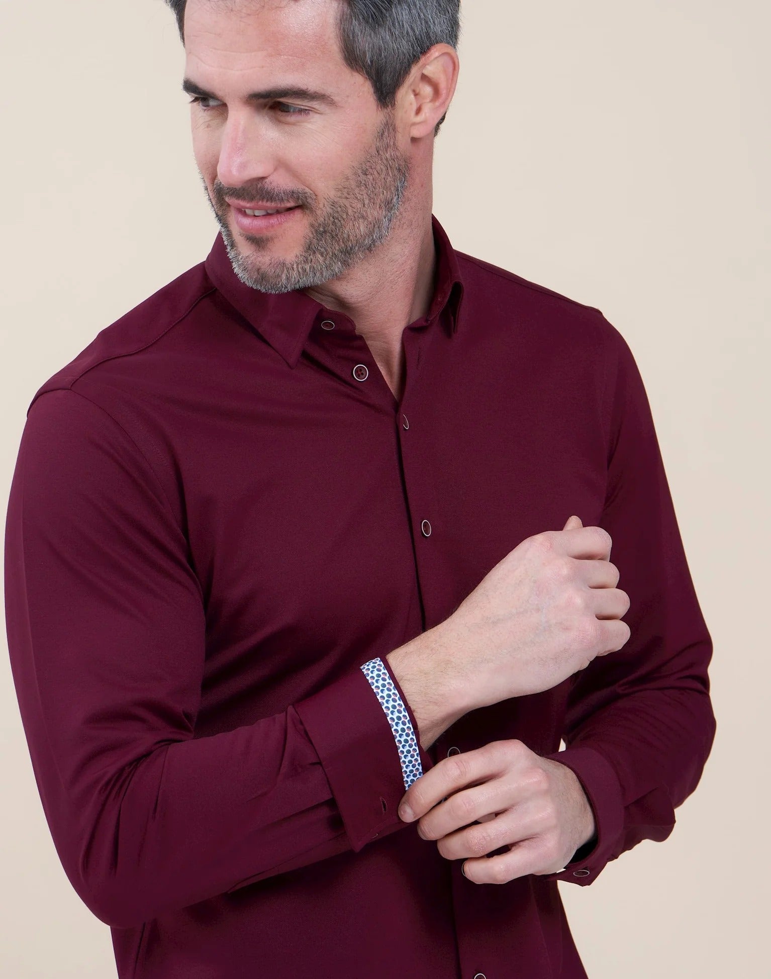 Brand Partner,R2 Amsterdam, R2 Amsterdam Dark Wine Bordeaux Piquet Shirt, Red, Medium-42-Tag40