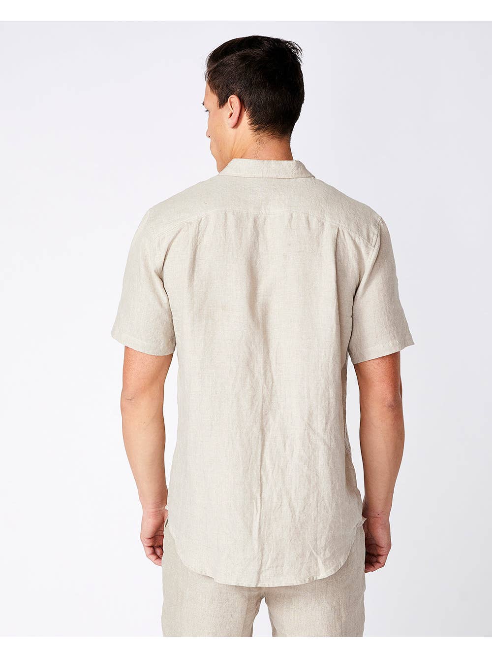 Faire,Merlino Street, Merlino Street Beige Linen Short Sleeve Button Shirt, Cream, Large-45-TagL