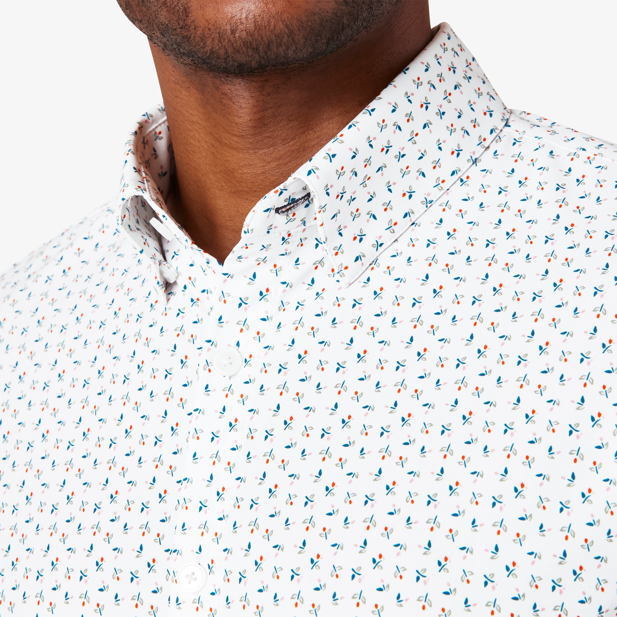 Wholesale,Mizzen + Main, Mizzen + Main White Tulip Print Trim Four-way Stretch Long Sleeve Leeward Dress Shirt, White, Medium-43-TagM