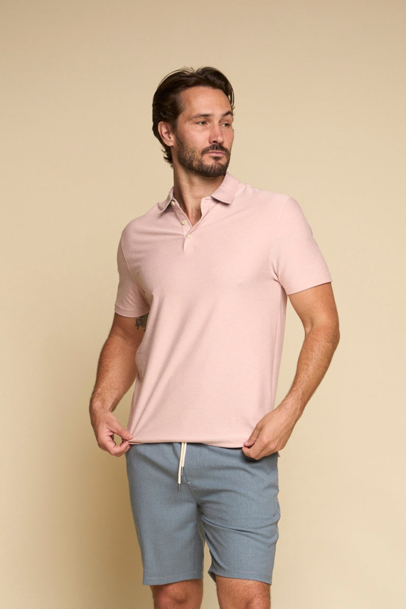 Wholesale,Fundamental Coast, Fundamental Coast Heathered Rose Mini Stripe Reverse-jersey Polo, Pink, Medium-42-TagMLarge-45-TagLExtra Large-48-TagXL