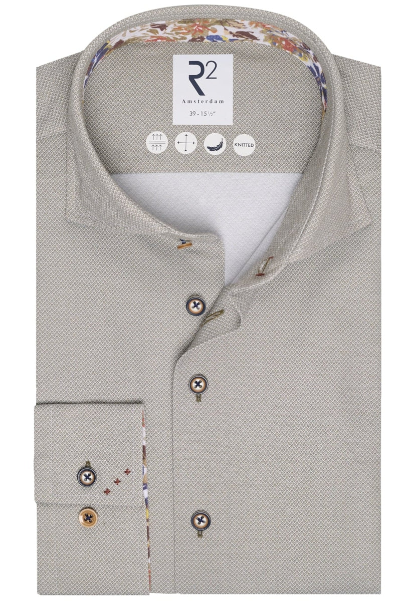 Direct From Brand,R2 Amsterdam, R2 Amsterdam Green Piqué Knitted Shirt with Floral Print Contrast, Green, Medium-42-Tag40Large-44-Tag41Extra Extra Large-50-Tag44Medium-42-Tag39Large-46-Tag42Extra Large-48-Tag43Small-40-Tag38Extra Extra Large-54-Tag46