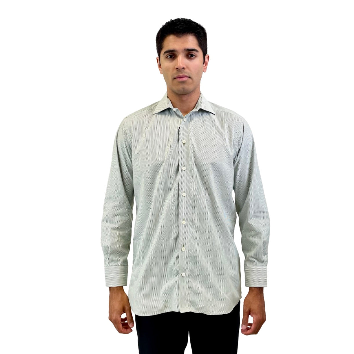 The RealReal,Eton, Eton Green Pinstripe Button Up Shirt, Green, Large-45-TagL