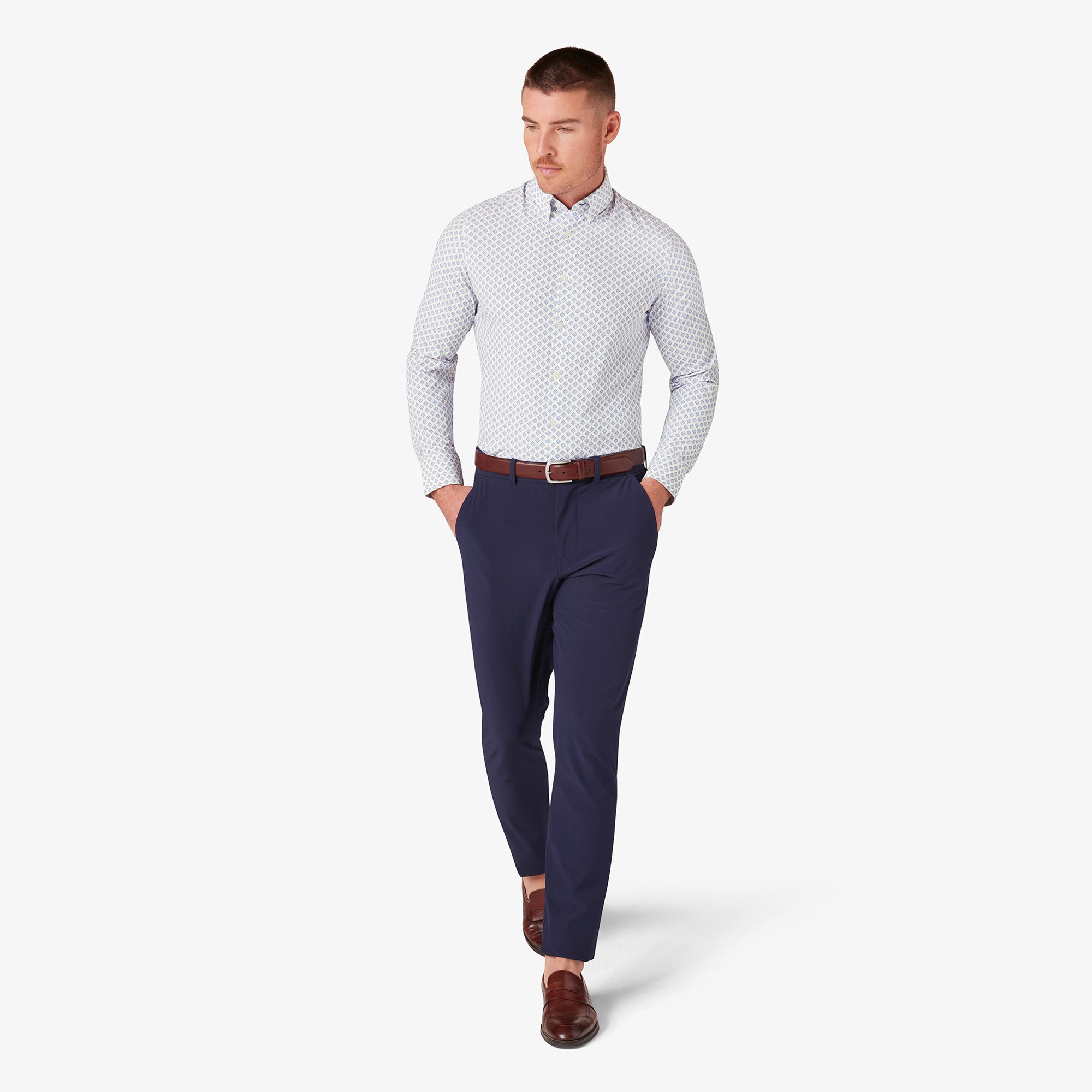 Wholesale,Mizzen + Main, Mizzen + Main White Fern Geo Print Trim Fit Long Sleeve Dress Shirt, White, Large-45-TagL