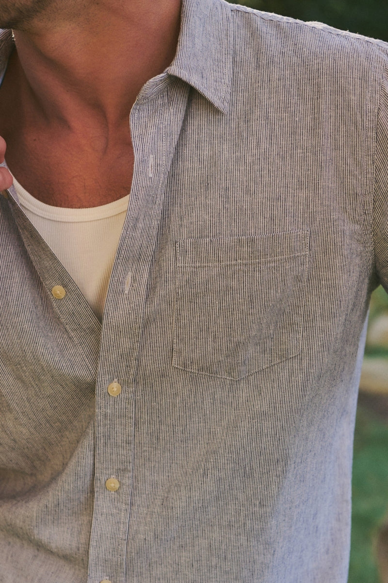 Wholesale,Marine Layer, Marine Layer Navy Pinstripe Hemp Shirt, Blue, Small-42-TagSMedium-44-TagMLarge-46-TagLExtra Large-50-TagXLExtra Extra Large-54-TagXXL