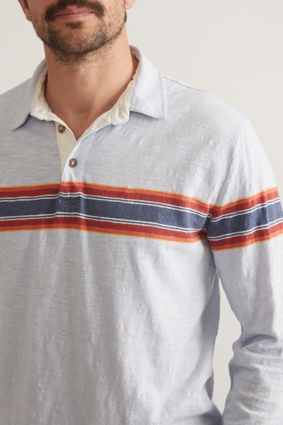 Wholesale,Marine Layer, Marine Layer Blue/Multi Stripe Vintage Heavy Slub Rugby Polo, Blue, Small-42-TagSMedium-44-TagMLarge-47-TagLExtra Large-50-TagXL