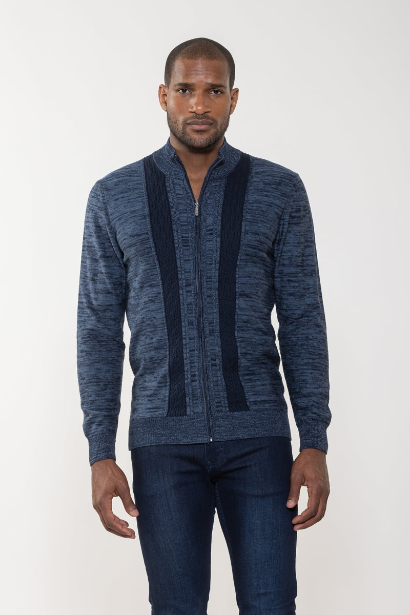Wholesale,Luchiano Visconti, Luchiano Visconti Navy Double Panel Full Zip Jacquard Pullover, Blue, Medium-40-TagM