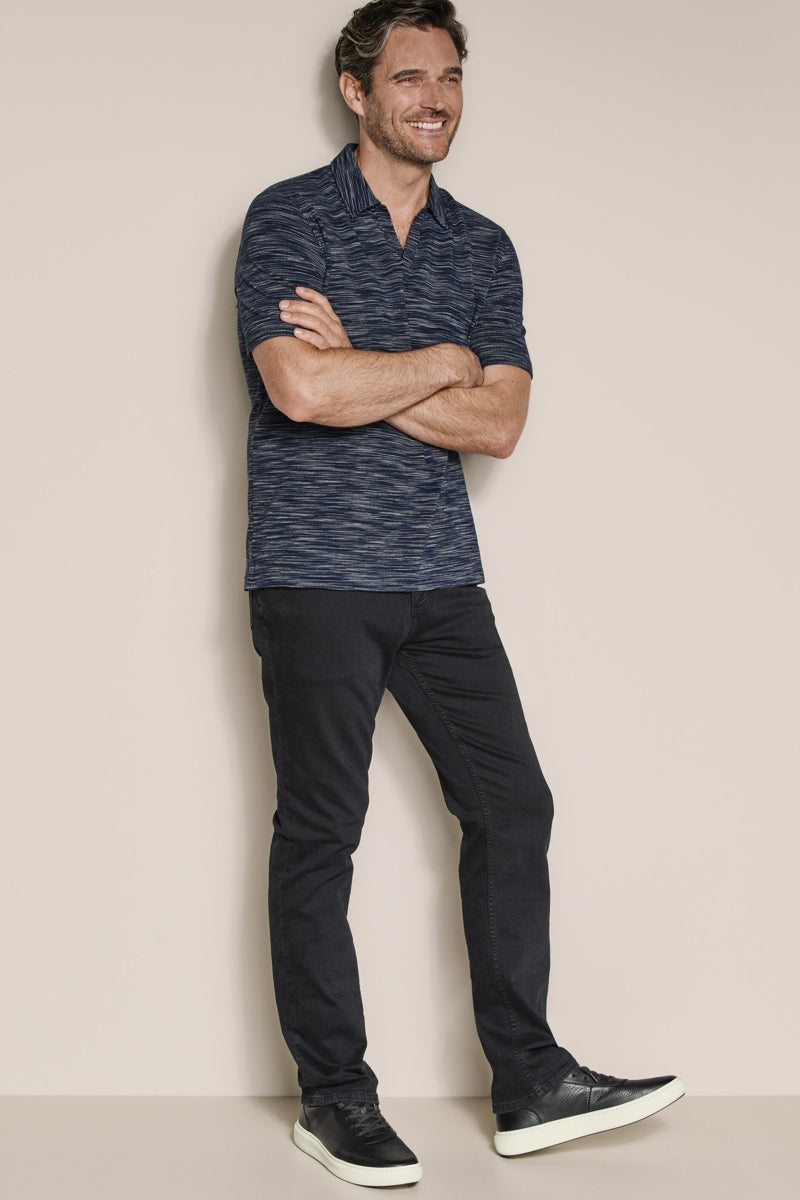 Wholesale,Johnston & Murphy, Johnston & Murphy Navy Striated Textured V-Neck Polo, Blue, Large-48-TagL