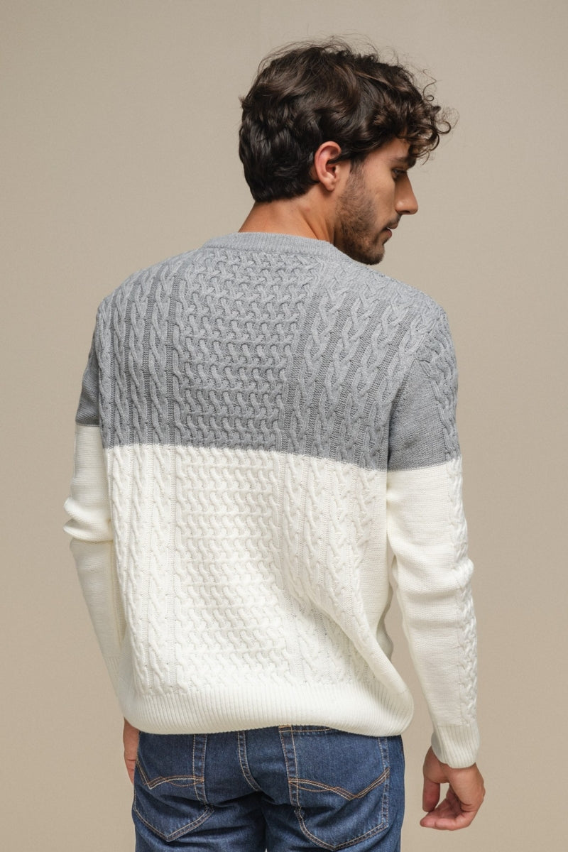 Faire,SMF, SMF Grey/White Colorblock Jacquard Knit Sweater, Grey, Large-44-TagL