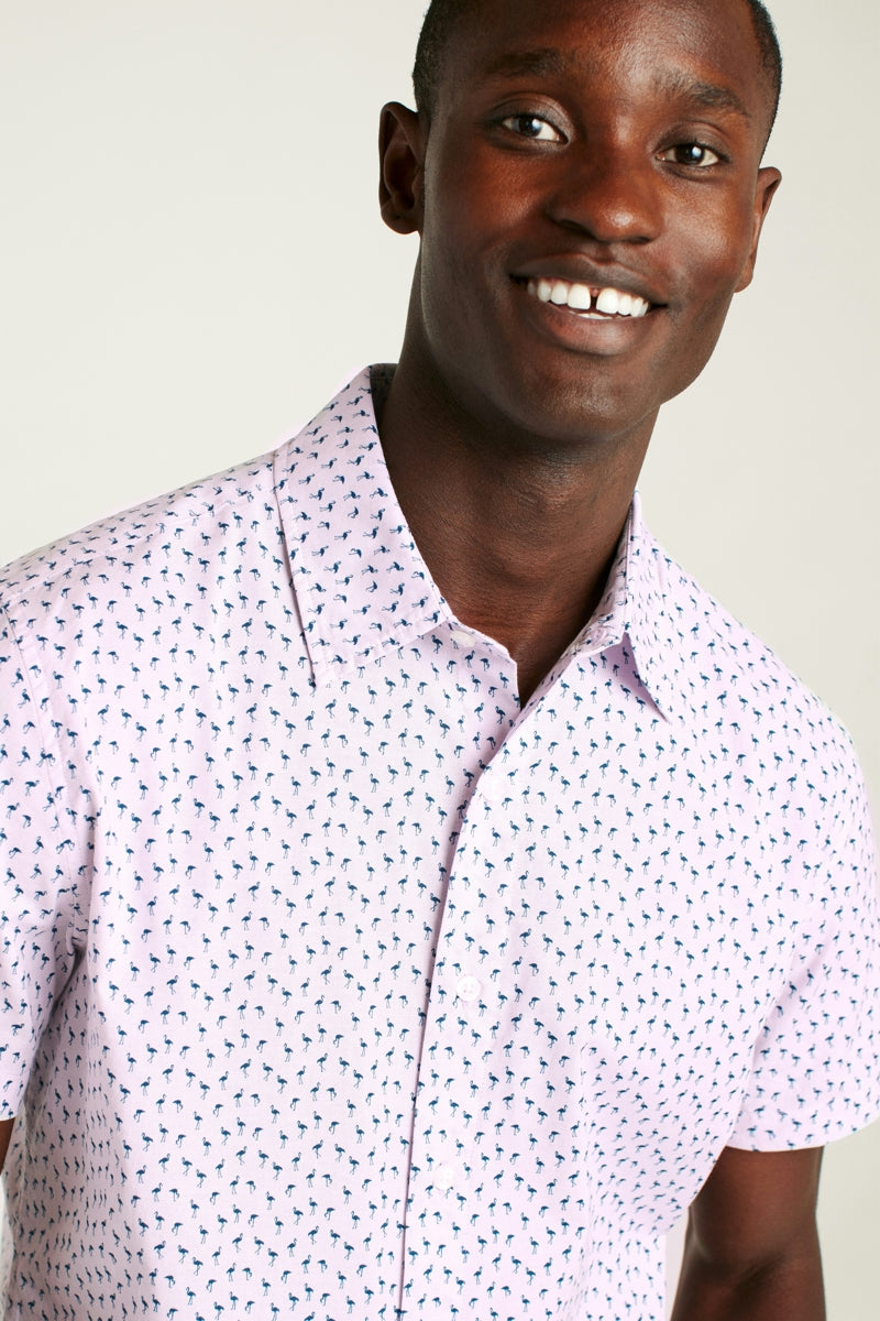 Wholesale,Bonobos, Bonobos Purple Micro Flamingo Print Stretch Shirt, Purple, Small-40-TagSMedium-43-TagMLarge-46-TagLExtra Large-49-TagXLExtra Extra Large-52-TagXXL