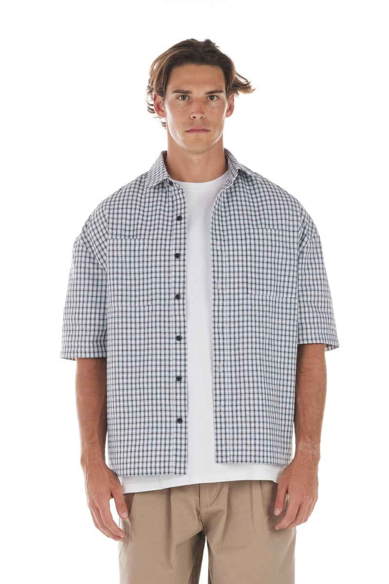 Wholesale,Nana Judy, Nana Judy White with Black Check Relaxed Fit Shirt, White, Medium-46-TagM