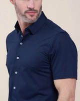 R2 Amsterdam Dark Blue Knitted Pique Short Sleeve Shirt