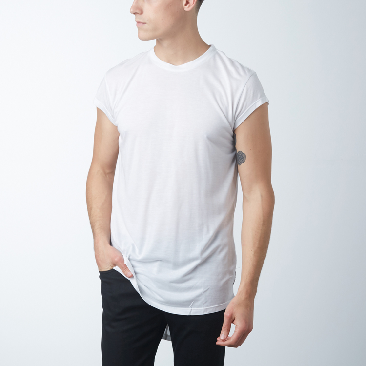 Wholesale,Reese De Luca, Reese De Luca White Cap Sleeve Jersey T-Shirt with Elongated Back, White, Extra Large-46-TagXL