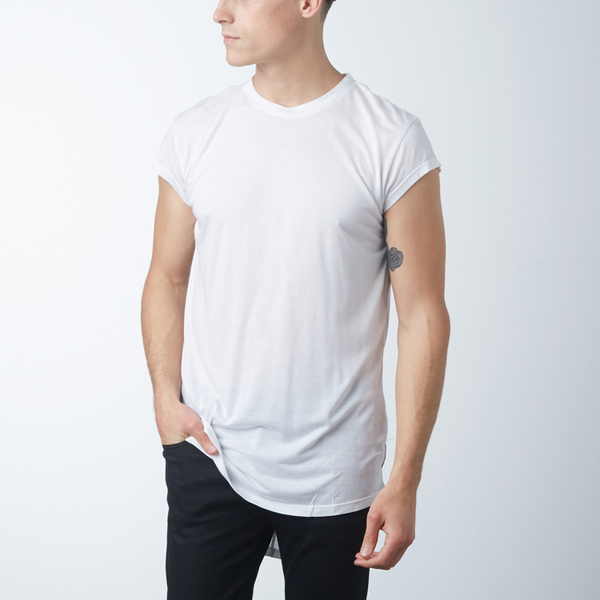 Reese De Luca White Cap Sleeve Jersey T-Shirt with Elongated Back