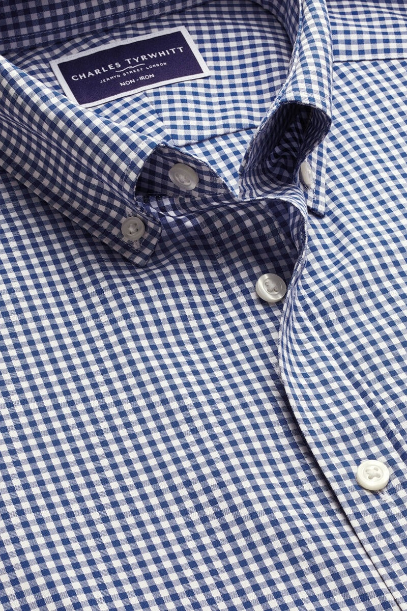 Wholesale,Charles Tyrwhitt, Charles Tyrwhitt Royal Blue Gingham Poplin Check Stretch Shirt, Blue, Medium-42-TagM