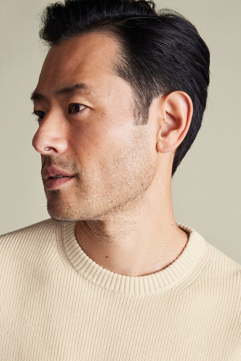 Wholesale,Charles Tyrwhitt, Charles Tyrwhitt Cream Rib Knit Textured Sweater, Cream, Medium-42-TagM