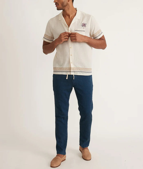 Marine Layer Indigo Textured Relaxed Fit Drawstring Pull On Pant