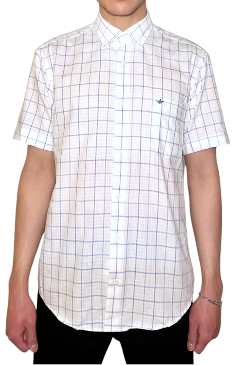 Wholesale,Jakamen, Jakamen White with Navy Blue Windowpane Textured Shirt, White, Extra Large-48-TagXLExtra Extra Large-50-TagXXLLarge-46-TagLMedium-44-TagM