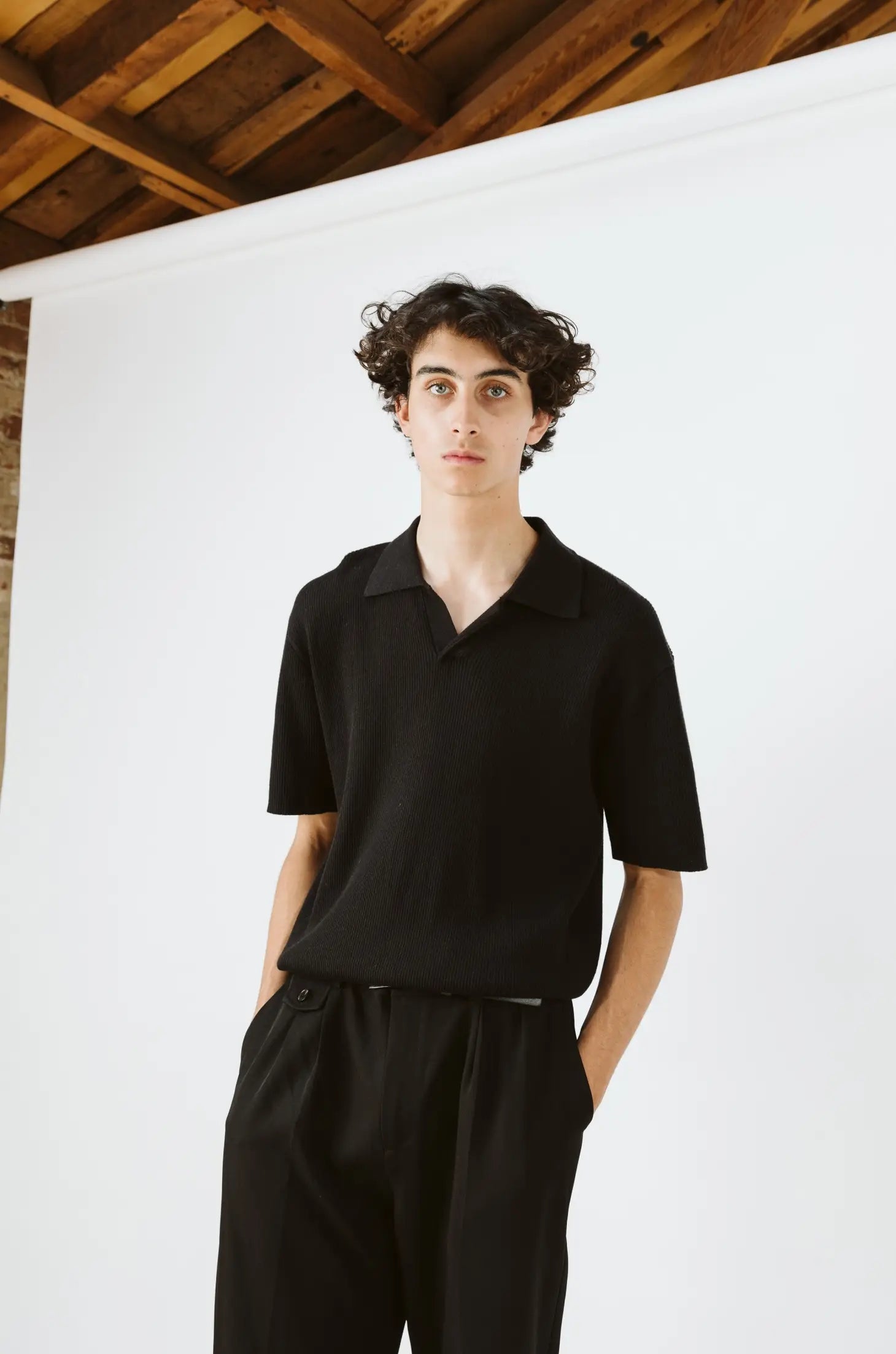 Faire,Common Market, Common Market Black Relaxed Fit Short Sleeve Polo, Black, Large-42-TagL