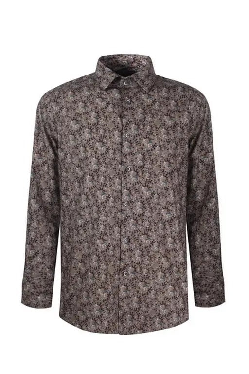 Faire,Web Blouse, Web Blouse Brown Abstract Print Button Up Dress Shirt, Brown, Extra Large-48-TagXLLarge-46-TagLLarge-45-TagLMedium-44-TagMMedium-44-NoTag