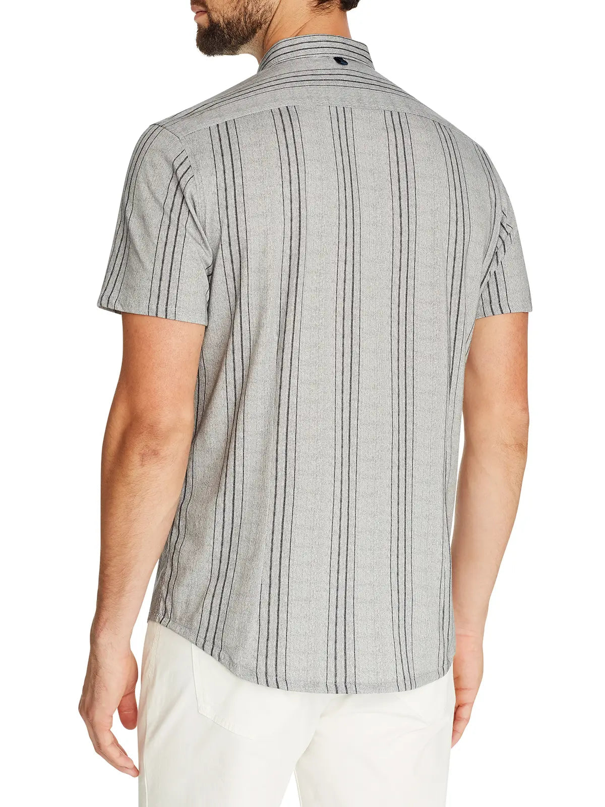 W.R.K., W.R.K Reworked Black Vertical Stripe Short Sleeve Shirt, Black, Large-44-TagL