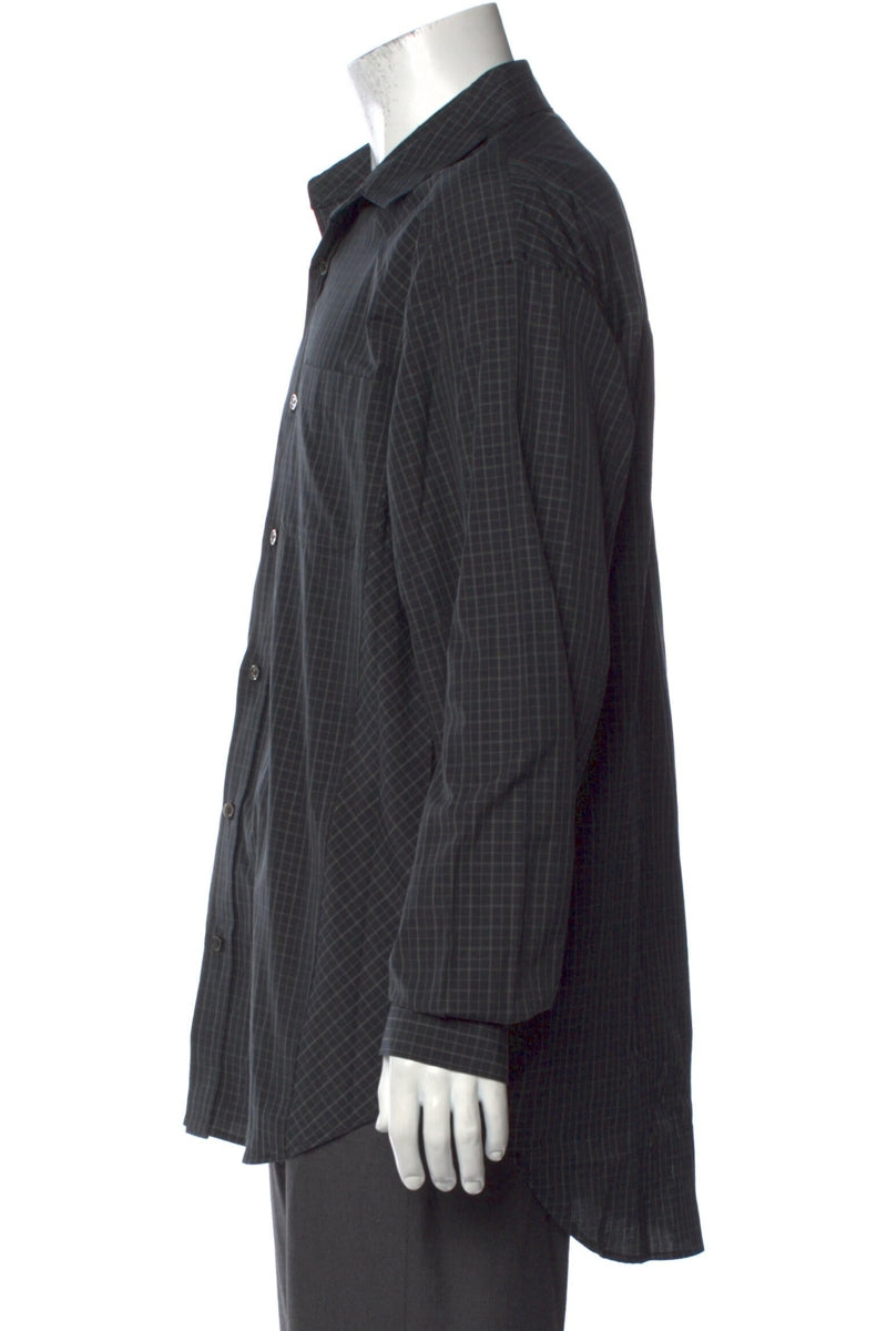 RealReal,Giorgio Armani, Christian Dada Black Plaid Print Long Sleeve Shirt, Black, Large-45-TagL