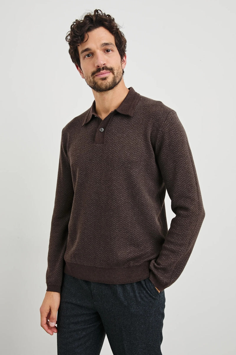 Wholesale,Rails, Rails Brown Herringbone Wool Jacquard Sweater Polo, Brown, Small-40-TagSMedium-42-TagMLarge-45-TagLExtra Large-48-TagXLExtra Extra Large-52-TagXXL
