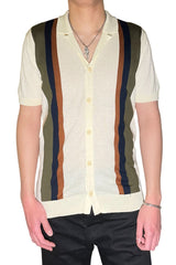 Mizumi Cream Color Block Multi-Stripe Knit Shirt