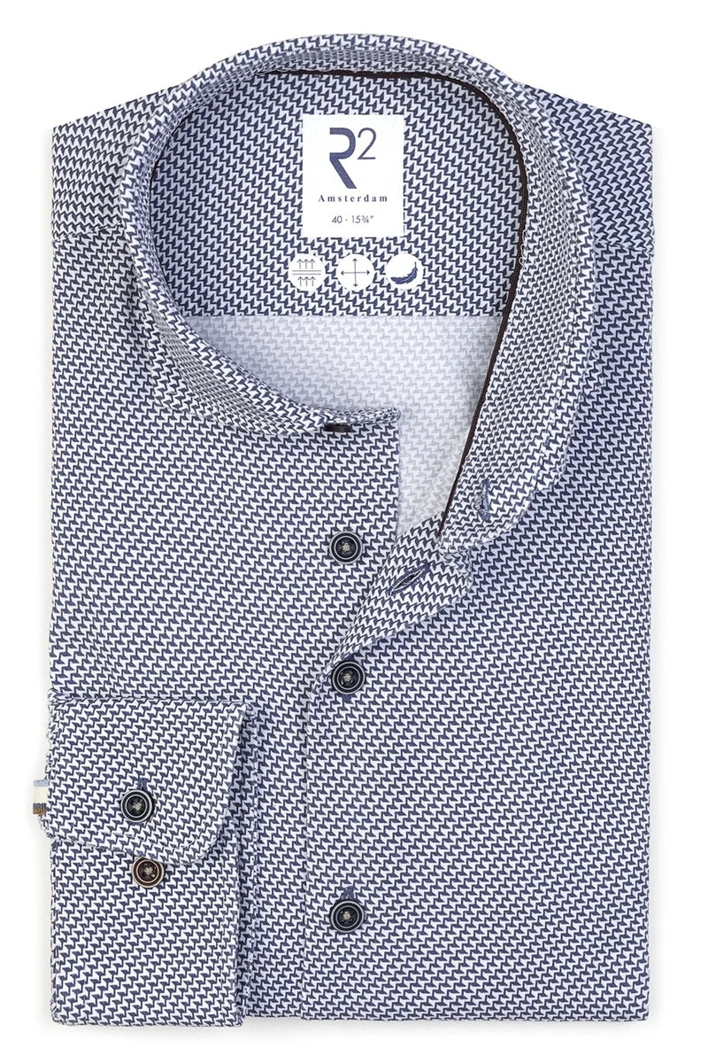 Direct From Brand,R2 Amsterdam, R2 Amsterdam Navy Printed Tencel Blend Shirt, Blue, Medium-44-Tag40